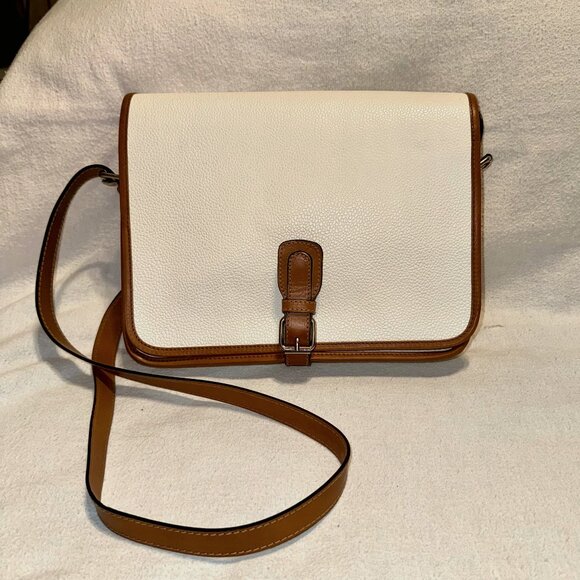 Ann Taylor White - Cross Body/ Shoulder Bag w/ Leather Trim - Made in Italy - Picture 1 of 13